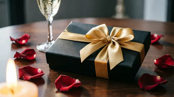 Handgeschriebener Geschenkgutschein in edler schwarzer Schachtel mit Goldband